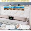 imageYITAHOME Full Size Bed Frame with 2 Storage Drawers and Storage Headboard Upholstered Platform with Charging Station and LED Light No Box Spring Needed Noise Free Easy Assembly PU Leather BlackVelvet White