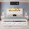imageYITAHOME Full Size Bed Frame with 2 Storage Drawers and Storage Headboard Upholstered Platform with Charging Station and LED Light No Box Spring Needed Noise Free Easy Assembly PU Leather BlackVelvet White