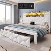 imageYITAHOME Full Size Bed Frame with 2 Storage Drawers and Storage Headboard Upholstered Platform with Charging Station and LED Light No Box Spring Needed Noise Free Easy Assembly PU Leather BlackVelvet White