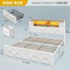 imageYITAHOME Full Size Bed Frame with 2 Storage Drawers and Storage Headboard Upholstered Platform with Charging Station and LED Light No Box Spring Needed Noise Free Easy Assembly PU Leather BlackVelvet White