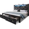 imageYITAHOME Full Size Bed Frame with 2 Storage Drawers and Storage Headboard Upholstered Platform with Charging Station and LED Light No Box Spring Needed Noise Free Easy Assembly PU Leather BlackPu Leather Black