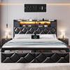 imageYITAHOME Full Size Bed Frame with 2 Storage Drawers and Storage Headboard Upholstered Platform with Charging Station and LED Light No Box Spring Needed Noise Free Easy Assembly PU Leather BlackPu Leather Black