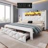 imageYITAHOME Full Size Bed Frame with 2 Storage Drawers and Storage Headboard Upholstered Platform with Charging Station and LED Light No Box Spring Needed Noise Free Easy Assembly PU Leather BlackVelvet White