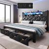 imageYITAHOME Full Size Bed Frame with 2 Storage Drawers and Storage Headboard Upholstered Platform with Charging Station and LED Light No Box Spring Needed Noise Free Easy Assembly PU Leather BlackPu Leather Black