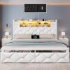 imageYITAHOME Full Size Bed Frame with 2 Storage Drawers and Storage Headboard Upholstered Platform with Charging Station and LED Light No Box Spring Needed Noise Free Easy Assembly PU Leather BlackVelvet White