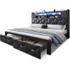 imageYITAHOME Full Size Bed Frame with 2 Storage Drawers and Storage Headboard Upholstered Platform with Charging Station and LED Light No Box Spring Needed Noise Free Easy Assembly PU Leather BlackPu Leather Black