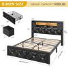 imageYITAHOME Full Size Bed Frame with 2 Storage Drawers and Storage Headboard Upholstered Platform with Charging Station and LED Light No Box Spring Needed Noise Free Easy Assembly PU Leather BlackPu Leather Black