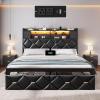 imageYITAHOME Full Size Bed Frame with 2 Storage Drawers and Storage Headboard Upholstered Platform with Charging Station and LED Light No Box Spring Needed Noise Free Easy Assembly PU Leather BlackPu Leather Black