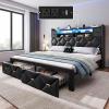 imageYITAHOME Full Size Bed Frame with 2 Storage Drawers and Storage Headboard Upholstered Platform with Charging Station and LED Light No Box Spring Needed Noise Free Easy Assembly PU Leather BlackPu Leather Black