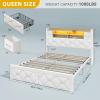 imageYITAHOME Full Size Bed Frame with 2 Storage Drawers and Storage Headboard Upholstered Platform with Charging Station and LED Light No Box Spring Needed Noise Free Easy Assembly PU Leather BlackVelvet White