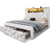 imageYITAHOME Full Size Bed Frame with 2 Storage Drawers and Storage Headboard Upholstered Platform with Charging Station and LED Light No Box Spring Needed Noise Free Easy Assembly PU Leather BlackVelvet White