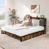 imageYITAHOME Queen Size Bed Frame with 4 Storage Drawers and RGB LED Lights 57 Tall Headboard Velvet Upholstered Bed with Charging Station No Box Spring Needed Easy Assembly NoiseFree WhiteRustic Brown
