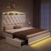 imageYITAHOME Queen Size Bed Frame with 4 Storage Drawers and RGB LED Lights 57 Tall Headboard Velvet Upholstered Bed with Charging Station No Box Spring Needed Easy Assembly NoiseFree WhiteWhite