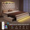 imageYITAHOME Queen Size Bed Frame with 4 Storage Drawers and RGB LED Lights 57 Tall Headboard Velvet Upholstered Bed with Charging Station No Box Spring Needed Easy Assembly NoiseFree WhiteWhite
