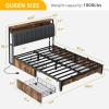 imageYITAHOME Queen Size Bed Frame with 4 Storage Drawers and RGB LED Lights 57 Tall Headboard Velvet Upholstered Bed with Charging Station No Box Spring Needed Easy Assembly NoiseFree WhiteRustic Brown