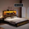 imageYITAHOME Queen Size Bed Frame with Storage Bookcase Headboard ampamp RGB LED Lights Slide Out Bedside Storage Charging Station Heavy Duty Metal Slats No Box Spring Needed NoiseFree Rustic BrownRustic Brown
