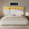 imageYITAHOME Queen Size Corduroy Upholstered Platform Bed Frame with Charging Station and RGB LED Lights 53 Tall Storage Wingback Headboard No Box Spring Needed Easy Assembly NoiseFree WhiteWhite