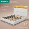 imageYITAHOME Queen Size Corduroy Upholstered Platform Bed Frame with Charging Station and RGB LED Lights 53 Tall Storage Wingback Headboard No Box Spring Needed Easy Assembly NoiseFree WhiteWhite