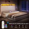 imageYITAHOME Queen Size Corduroy Upholstered Platform Bed Frame with Charging Station and RGB LED Lights 53 Tall Storage Wingback Headboard No Box Spring Needed Easy Assembly NoiseFree WhiteWhite