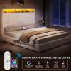 imageYITAHOME Queen Size Corduroy Upholstered Platform Bed Frame with Charging Station and RGB LED Lights 53 Tall Storage Wingback Headboard No Box Spring Needed Easy Assembly NoiseFree WhiteWhite