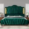 imageYITAHOME Queen Size Platform Bed Frame with 60quot Tall Wingback Headboard and Footboard Velvet Upholstered Bed with LED Light Solid Wood Leg No Box Spring Needed Easy Assembly BeigeGreen