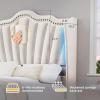 imageYITAHOME Queen Size Platform Bed Frame with 60quot Tall Wingback Headboard and Footboard Velvet Upholstered Bed with LED Light Solid Wood Leg No Box Spring Needed Easy Assembly BeigeBeige