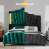 imageYITAHOME Queen Size Platform Bed Frame with 60quot Tall Wingback Headboard and Footboard Velvet Upholstered Bed with LED Light Solid Wood Leg No Box Spring Needed Easy Assembly BeigeGreen