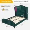 imageYITAHOME Queen Size Platform Bed Frame with 60quot Tall Wingback Headboard and Footboard Velvet Upholstered Bed with LED Light Solid Wood Leg No Box Spring Needed Easy Assembly BeigeGreen