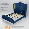 imageYITAHOME Queen Size Platform Bed Frame with 60quot Tall Wingback Headboard and Footboard Velvet Upholstered Bed with LED Light Solid Wood Leg No Box Spring Needed Easy Assembly BeigeBlue