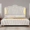 imageYITAHOME Queen Size Platform Bed Frame with 60quot Tall Wingback Headboard and Footboard Velvet Upholstered Bed with LED Light Solid Wood Leg No Box Spring Needed Easy Assembly BeigeBeige