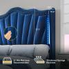 imageYITAHOME Queen Size Platform Bed Frame with 60quot Tall Wingback Headboard and Footboard Velvet Upholstered Bed with LED Light Solid Wood Leg No Box Spring Needed Easy Assembly BeigeBlue