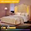 imageYITAHOME Queen Size Platform Bed Frame with 60quot Tall Wingback Headboard and Footboard Velvet Upholstered Bed with LED Light Solid Wood Leg No Box Spring Needed Easy Assembly BeigeBeige