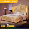 imageYITAHOME Queen Size Platform Bed Frame with 60quot Tall Wingback Headboard and Footboard Velvet Upholstered Bed with LED Light Solid Wood Leg No Box Spring Needed Easy Assembly BeigeBeige