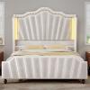 imageYITAHOME Queen Size Platform Bed Frame with 60quot Tall Wingback Headboard and Footboard Velvet Upholstered Bed with LED Light Solid Wood Leg No Box Spring Needed Easy Assembly BeigeBeige