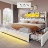 imageYITAHOME Bed with Trundle Twin Size Bed Frame with Bookcase Daybed Storage Headboard and Charging Station RGB LED Lights Bed with Wooden Support for Bedroom No Box Spring Needed Noise Free WhitePu Leather White