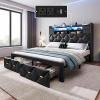 imageYITAHOME Full Size Bed Frame with 2 Storage Drawers and Storage Headboard Upholstered Platform with Charging Station and LED Light No Box Spring Needed Noise Free Easy Assembly PU Leather BlackPu Leather Black