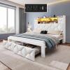 imageYITAHOME Full Size Bed Frame with 2 Storage Drawers and Storage Headboard Upholstered Platform with Charging Station and LED Light No Box Spring Needed Noise Free Easy Assembly PU Leather BlackVelvet White