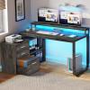 imageYITAHOME L Shaped Desk with Drawers 55quot Corner Computer Desk with Power Outlets LShaped Desk with LED Lights ampamp File Cabinet for Home Office GreyLight Grey