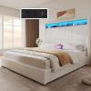 imageYITAHOME Queen Size Corduroy Upholstered Platform Bed Frame with Charging Station and RGB LED Lights 53 Tall Storage Wingback Headboard No Box Spring Needed Easy Assembly NoiseFree WhiteWhite
