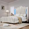 imageYITAHOME Queen Size Platform Bed Frame with 60quot Tall Wingback Headboard and Footboard Velvet Upholstered Bed with LED Light Solid Wood Leg No Box Spring Needed Easy Assembly BeigeBeige