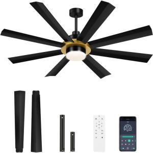 imageYITAHOME 60 Inch Large Ceiling Fan with Light and Remote App Control Dimmable Modern Ceiling Fans for Indoor Black Gold ceiling fan with Reversible Quiet DC Motor 8 Blades with 6 Speed60 inch