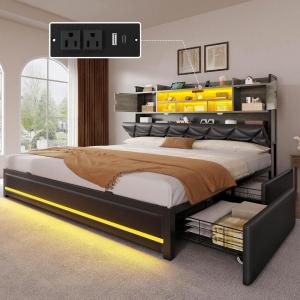 imageYITAHOME Bed with Trundle Twin Size Bed Frame with Bookcase Daybed Storage Headboard and Charging Station RGB LED Lights Bed with Wooden Support for Bedroom No Box Spring Needed Noise Free WhitePu Leather