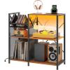 imageYITAHOME Record Player Stand with Storage MultiStorage Shelving Integrated Power Strip ampamp RGB Light Strip  Organizer for Vinyl Records CDs and Audio Equipment