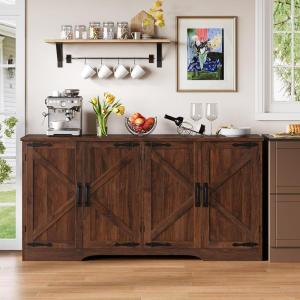 imageYITAHOME 62quot Sideboard Buffet Cabinet with Storage Farmhouse Coffee Bar Cabinet Kitchen Storage Cabinets with Adjustable Shelves for Dinning Room Kitchen Dark Walnut62 W