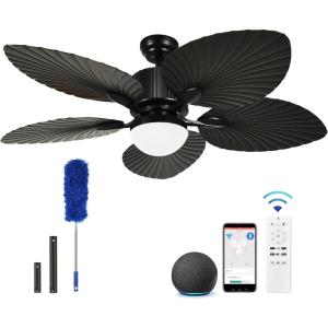 imageYITAHOME Tropical Ceiling Fan with Lights 3 Ways Control Dimmable 52 Inch Retro Ceiling fan with Cleaner Duster Black Smart Ceiling Fan Compatible with Alexa for Living Room Dining RoomBlack