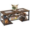 imageDWVO Rustic Coffee Table with Storage Shelf 47quot Wood Rectangle Center Table 5 Tier Cocktail Tea Table Modern Industrial Accent Table wArched Metal Frame for Living Room Reception Room Brown