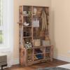 imageYITAHOME 39quot Farmhouse Hall Tree with Entryway Bench Wood Coat Rack with Storage Shelves 5 Coat Hooks 6 Shoe Cubbies wAdjustable Shelves Rustic Hall Tree for Entryway Hallway Foyer Narrow BrownBrown