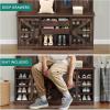 imageYITAHOME 39quot Farmhouse Hall Tree with Entryway Bench Wood Coat Rack with Storage Shelves 5 Coat Hooks 6 Shoe Cubbies wAdjustable Shelves Rustic Hall Tree for Entryway Hallway Foyer Narrow BrownRustic Brown