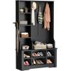 imageYITAHOME 39quot Farmhouse Hall Tree with Entryway Bench Wood Coat Rack with Storage Shelves 5 Coat Hooks 6 Shoe Cubbies wAdjustable Shelves Rustic Hall Tree for Entryway Hallway Foyer Narrow BrownBlack