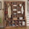 imageYITAHOME 39quot Farmhouse Hall Tree with Entryway Bench Wood Coat Rack with Storage Shelves 5 Coat Hooks 6 Shoe Cubbies wAdjustable Shelves Rustic Hall Tree for Entryway Hallway Foyer Narrow BrownBrown